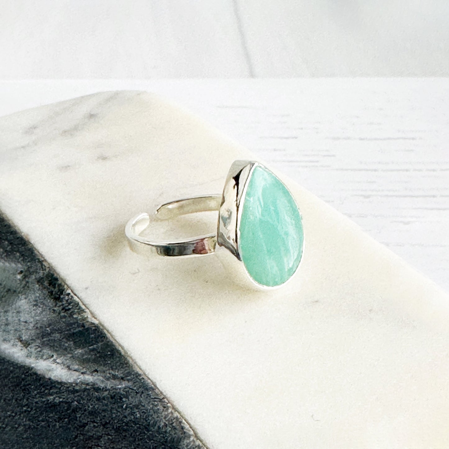 Amazonite Teardrop Statement Ring in Gold and Silver