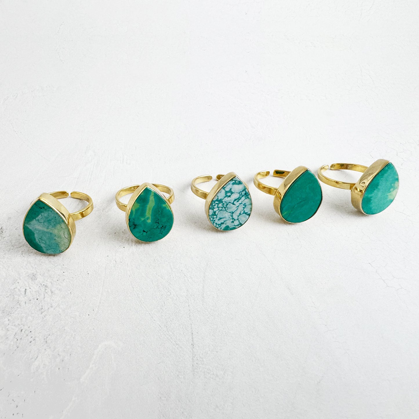 Natural Turquoise Teardrop Ring in Gold and Silver