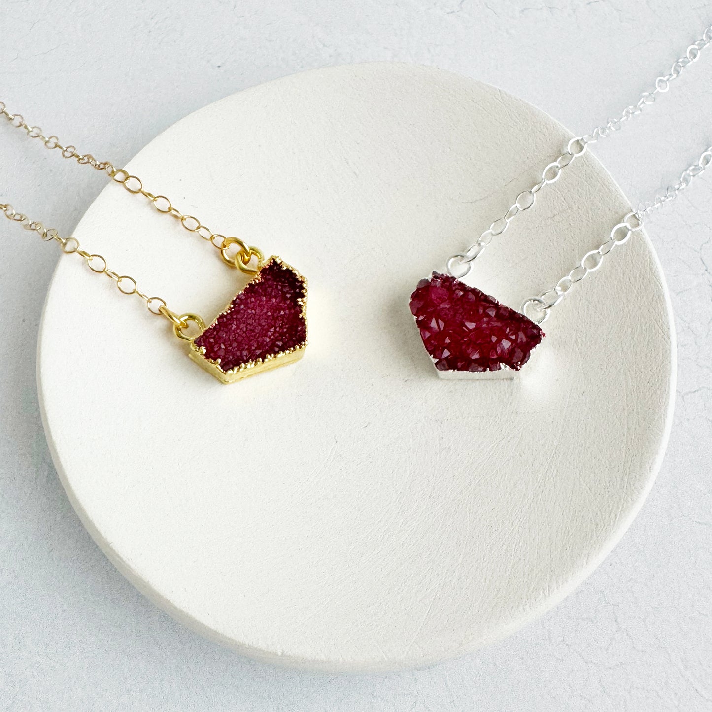 Small Red Druzy Chevron Necklace