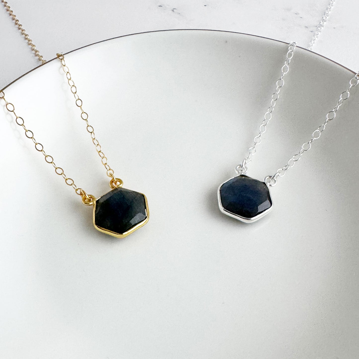 Small Labradorite Hexagon Bezel Necklace