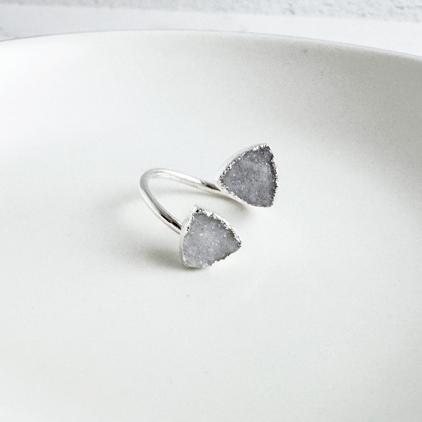 Double Triangle Stone Wrap Ring in White Druzy