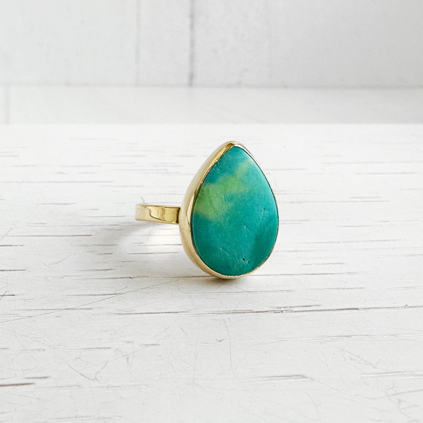 Tibetan Turquoise Teardrop Statement Ring in Gold