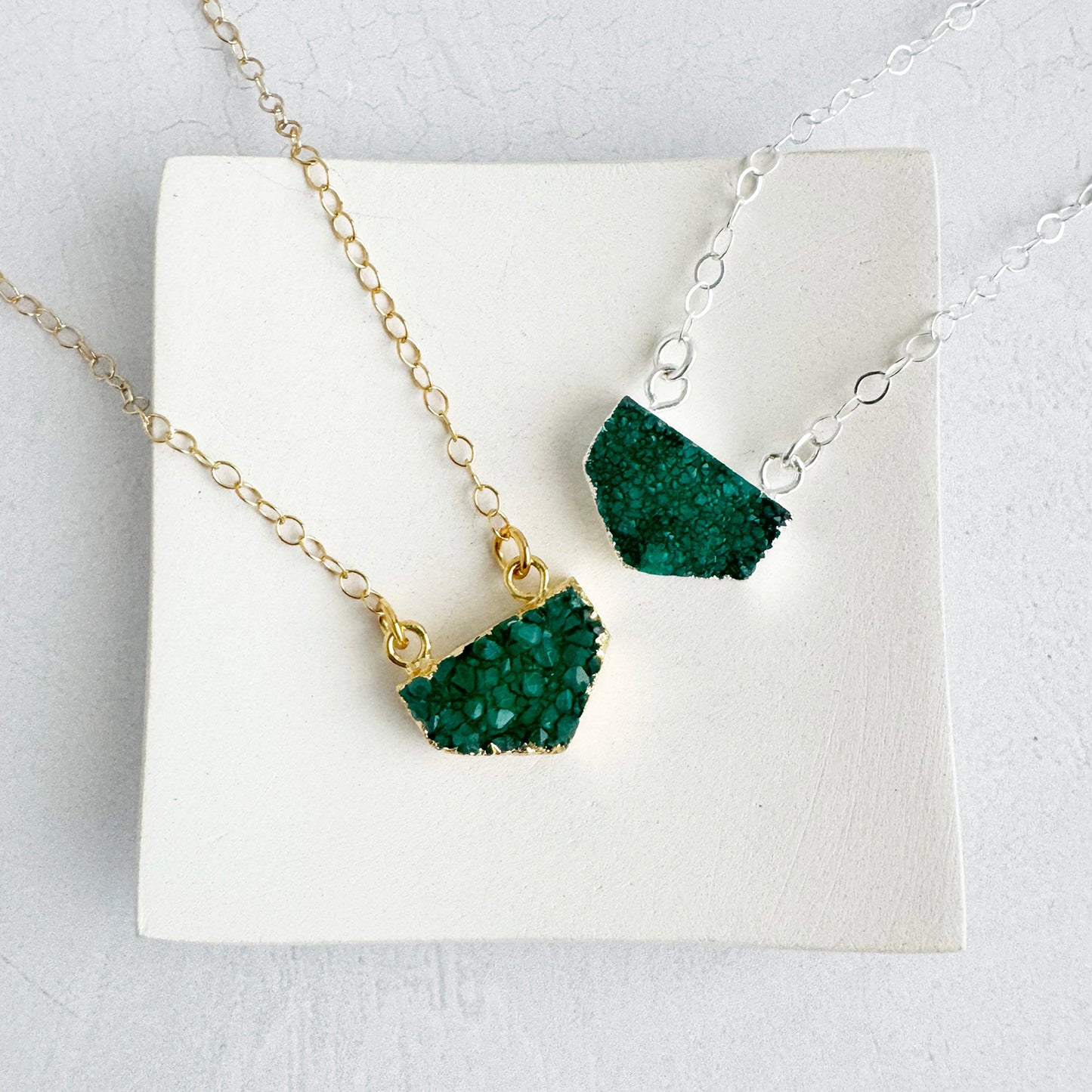Small Green Druzy Chevron Necklace