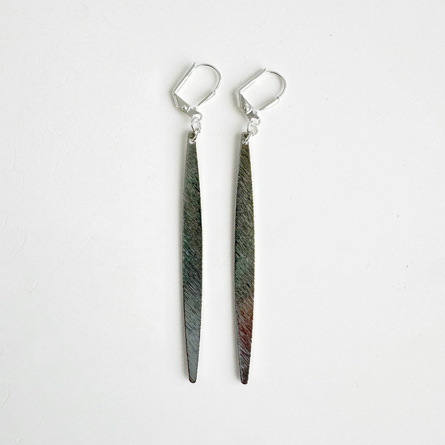 Long Stick Bar Earrings in Brushed Silver