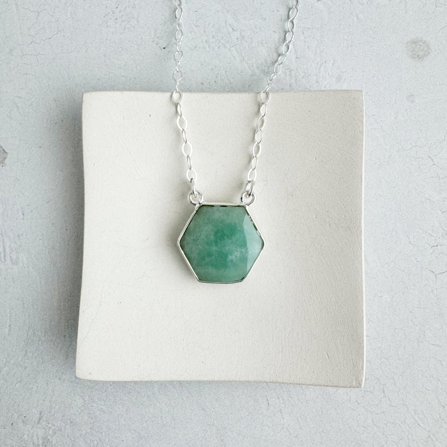 Dainty Hexagon Bezel Necklace - Amazonite