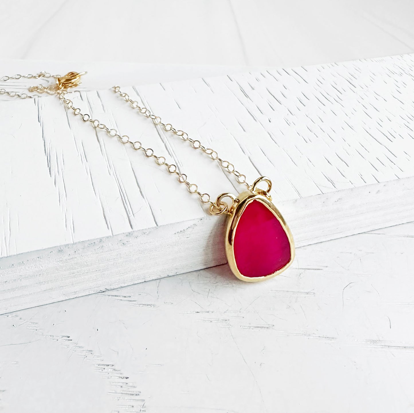 Hot Pink Teardrop Stone Necklace in 14k Gold Filled or Sterling Silver