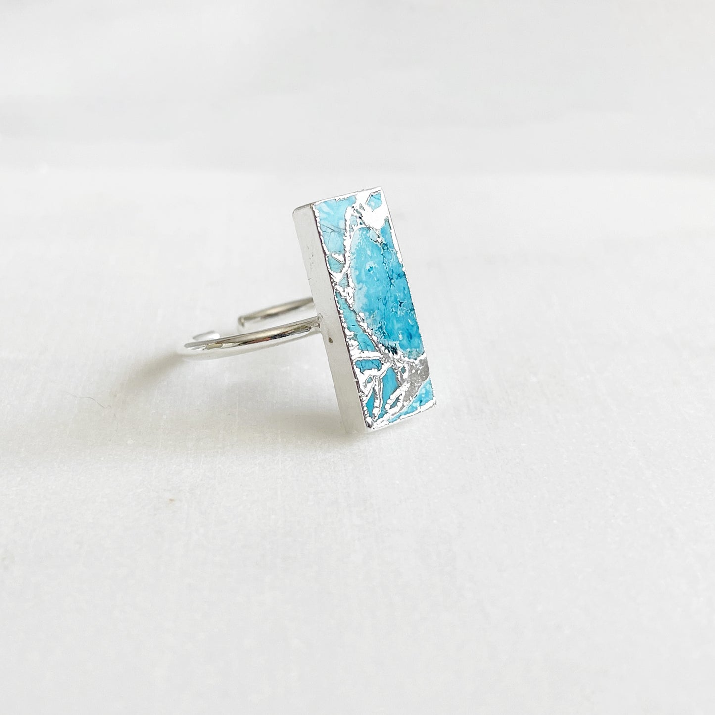 Blue Mojave Rectangle Statement Ring in Gold and Silver