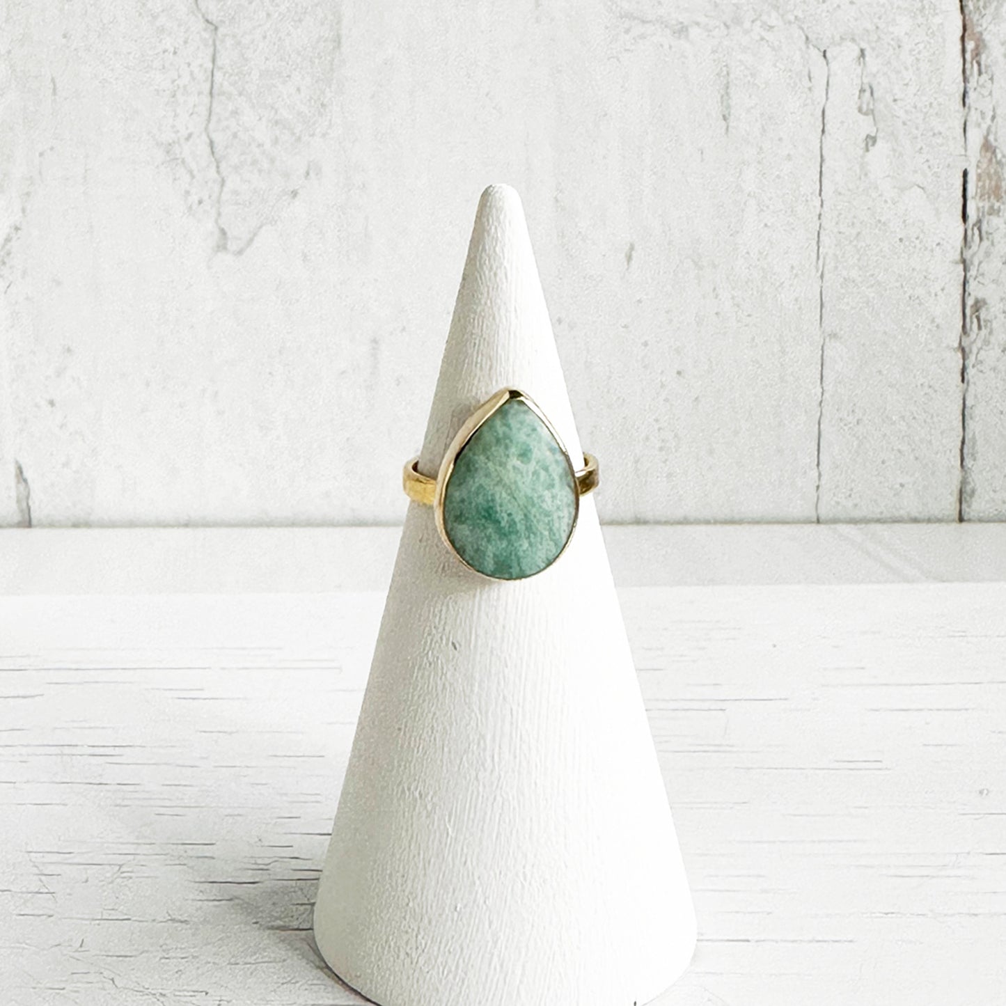 Amazonite Teardrop Statement Ring in Gold and Silver