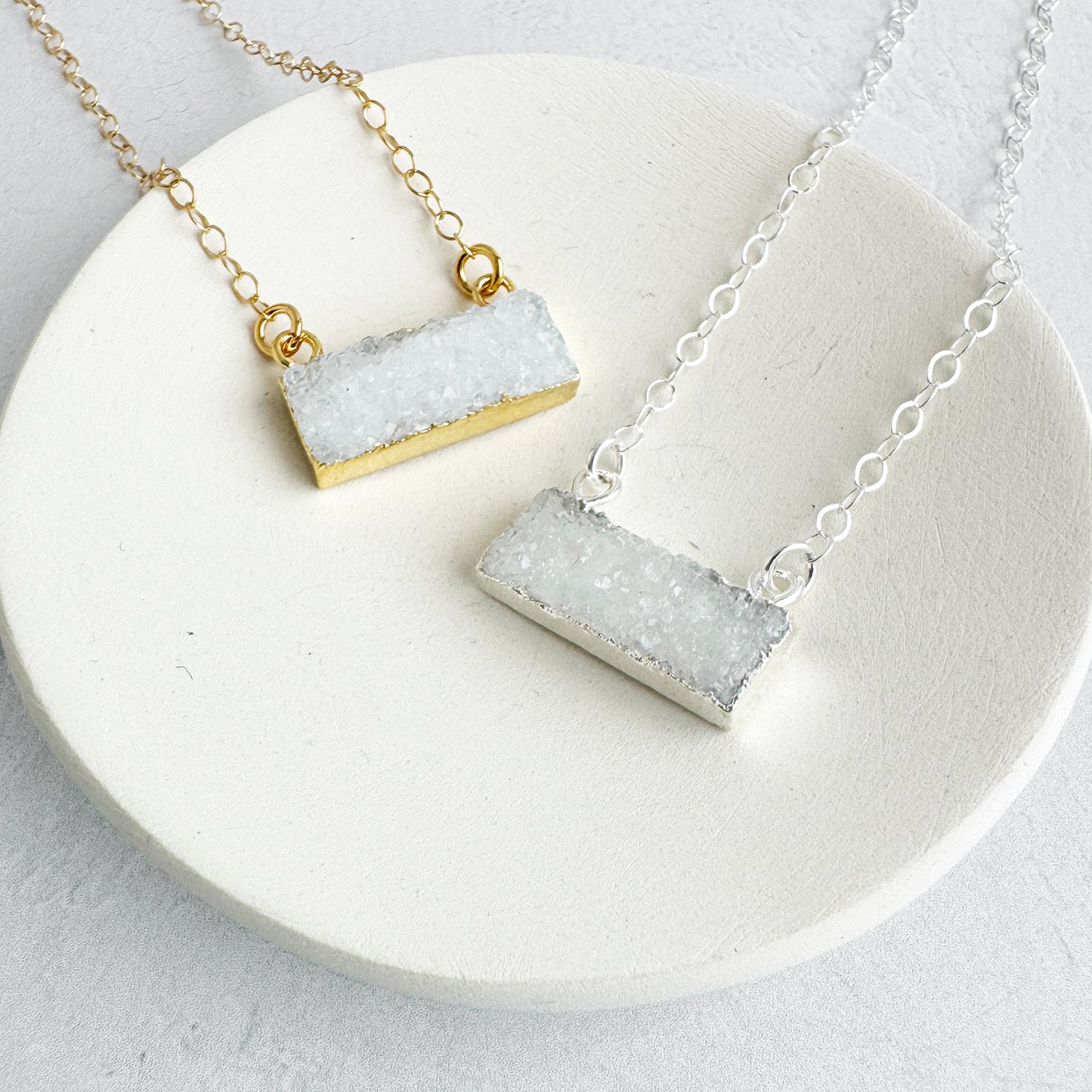 Simple White Druzy Bar Necklace