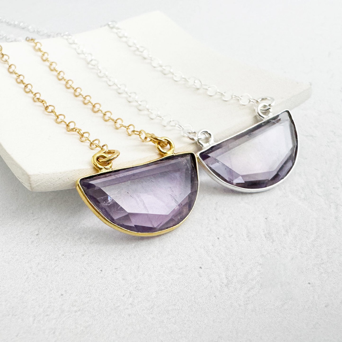 Small Half Moon Crescent Necklace - Amethyst