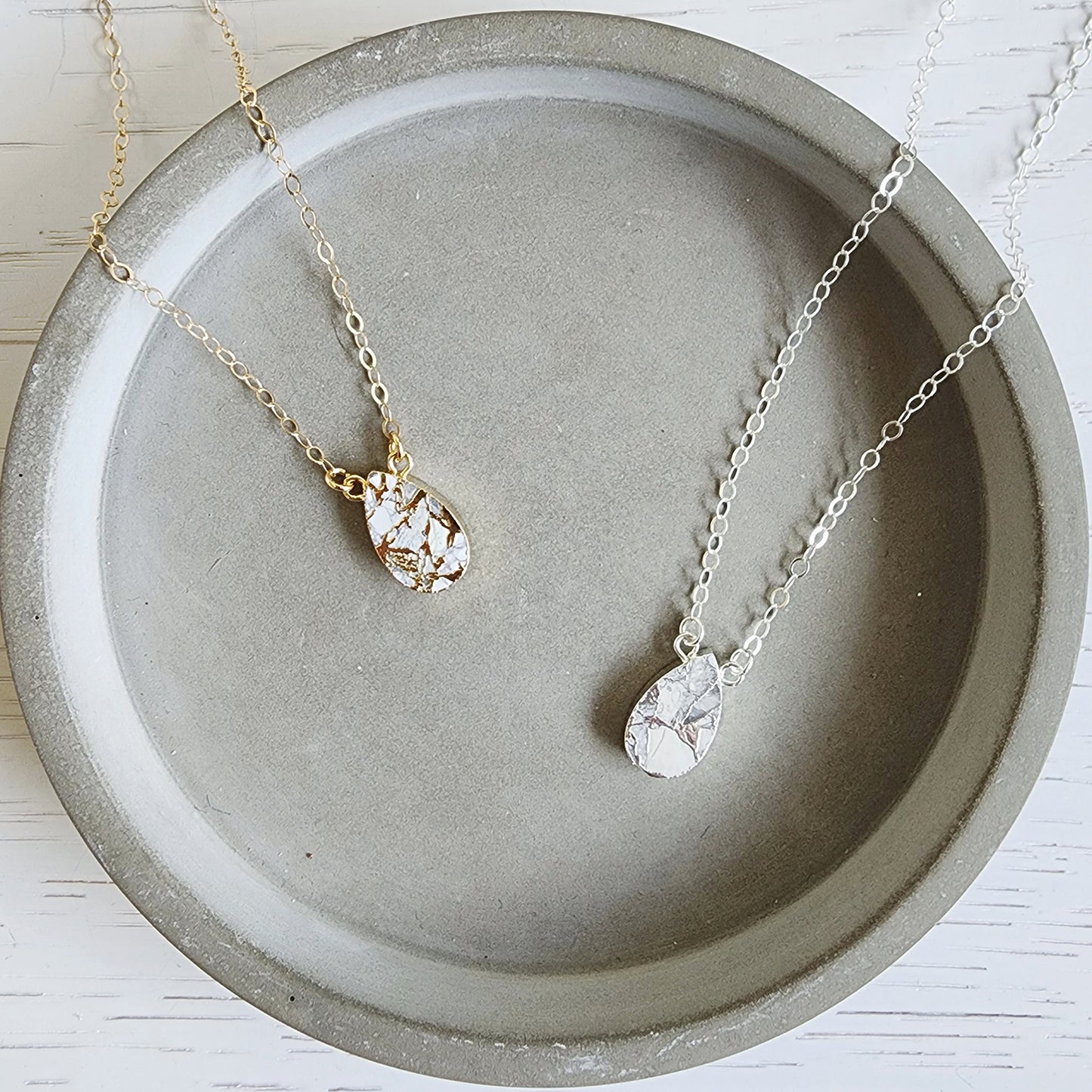 White Mojave Teardrop Necklace in Gold and Silver (Small)