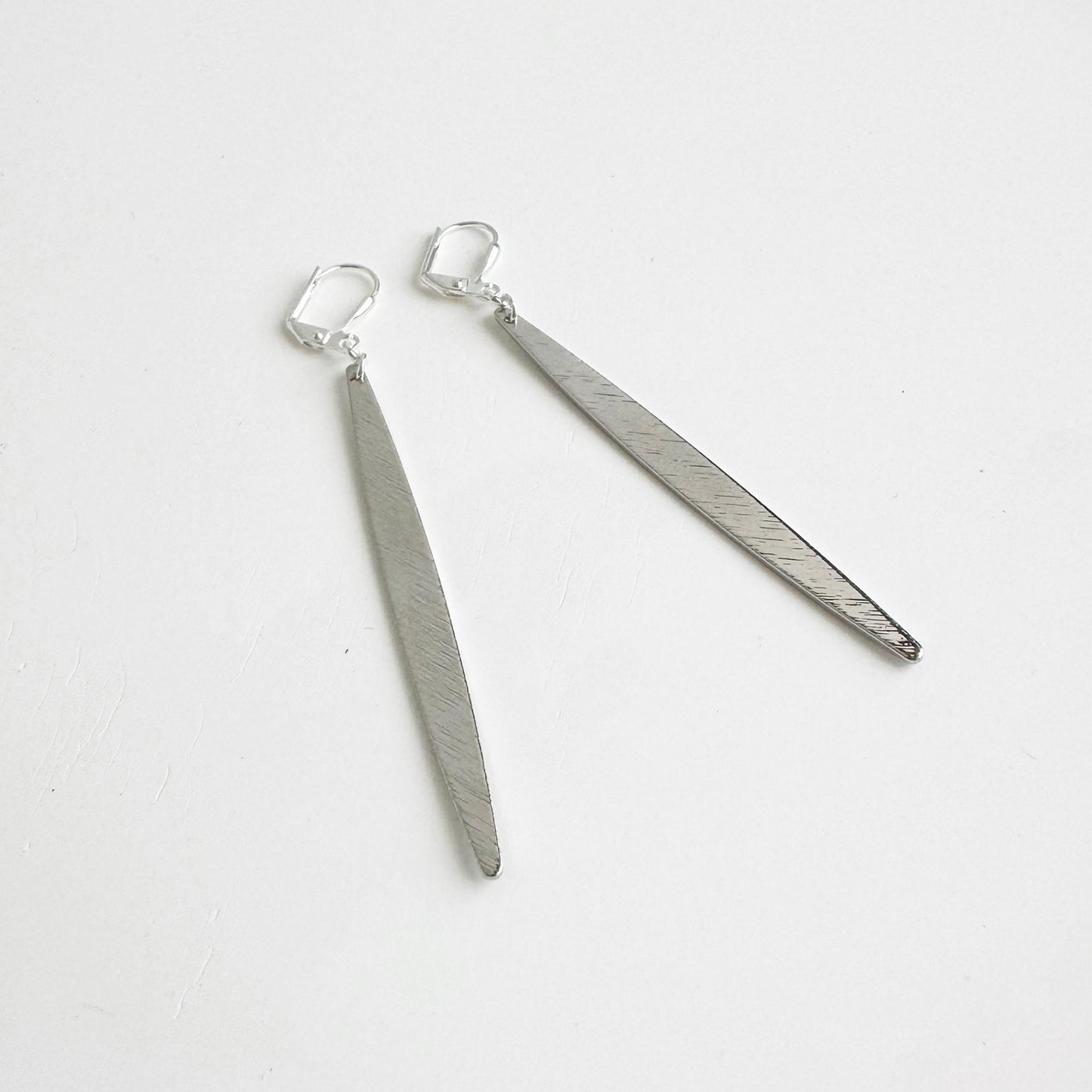 Long Stick Bar Earrings in Brushed Silver