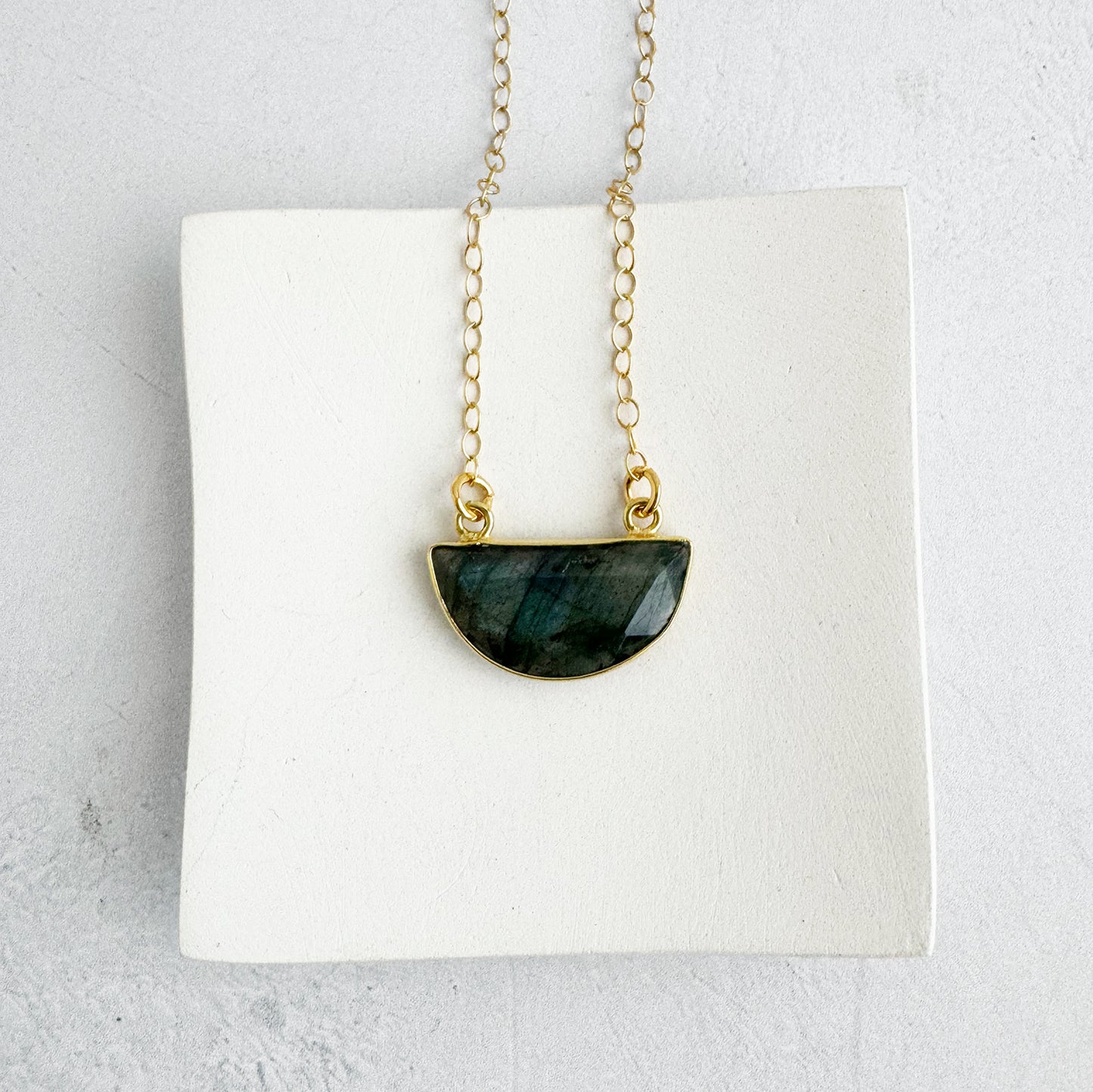 Small Half Moon Crescent Necklace - Labradorite