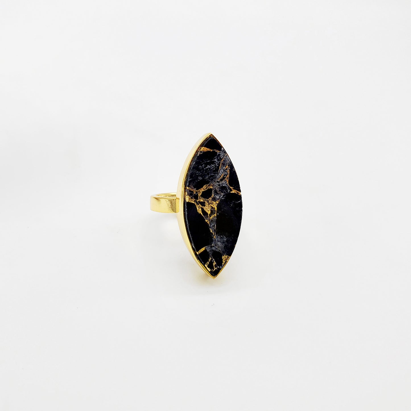 Black Mojave Marquise Statement Ring in Gold. Cocktail Ring