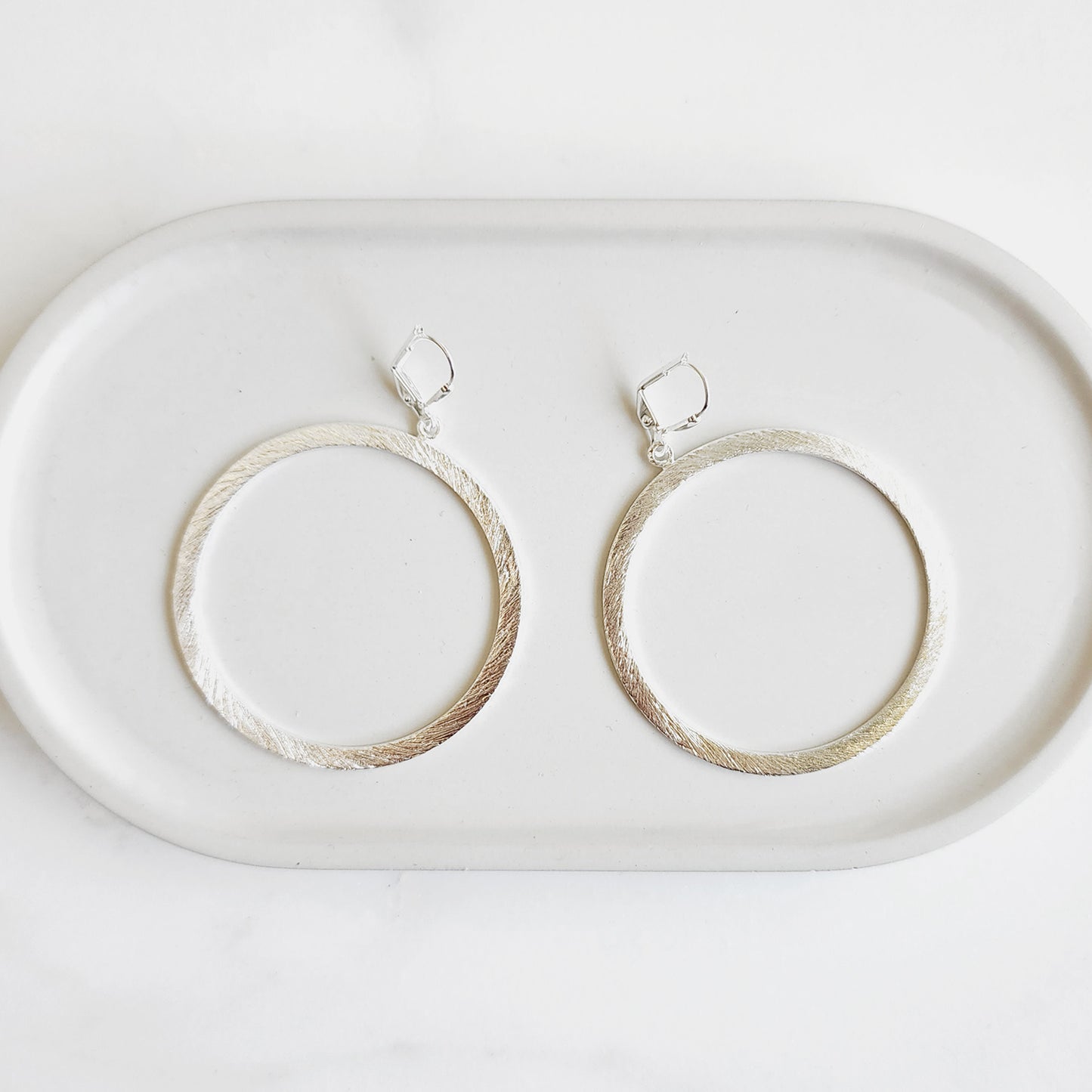 Large Statement Hoop Earrings in Brushed Silver
