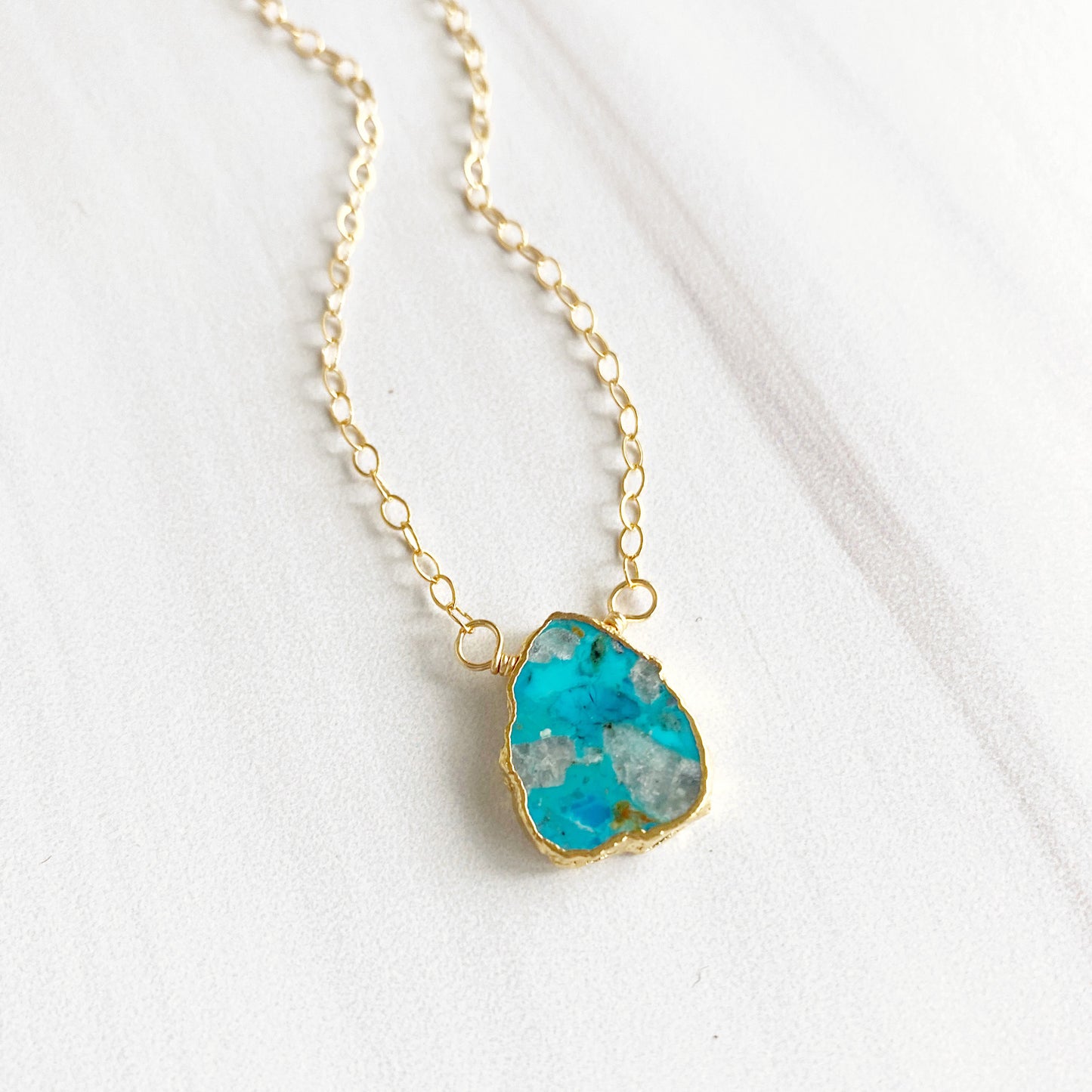 Turquoise Gemstone Slice Necklace in Gold