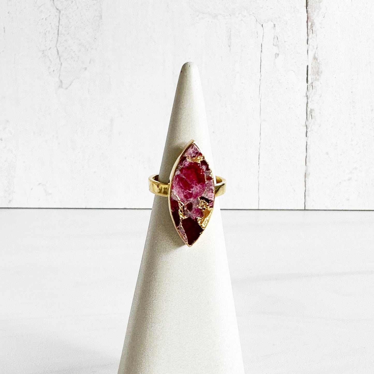 Red Mojave Marquis Statement Ring in Gold and Silver