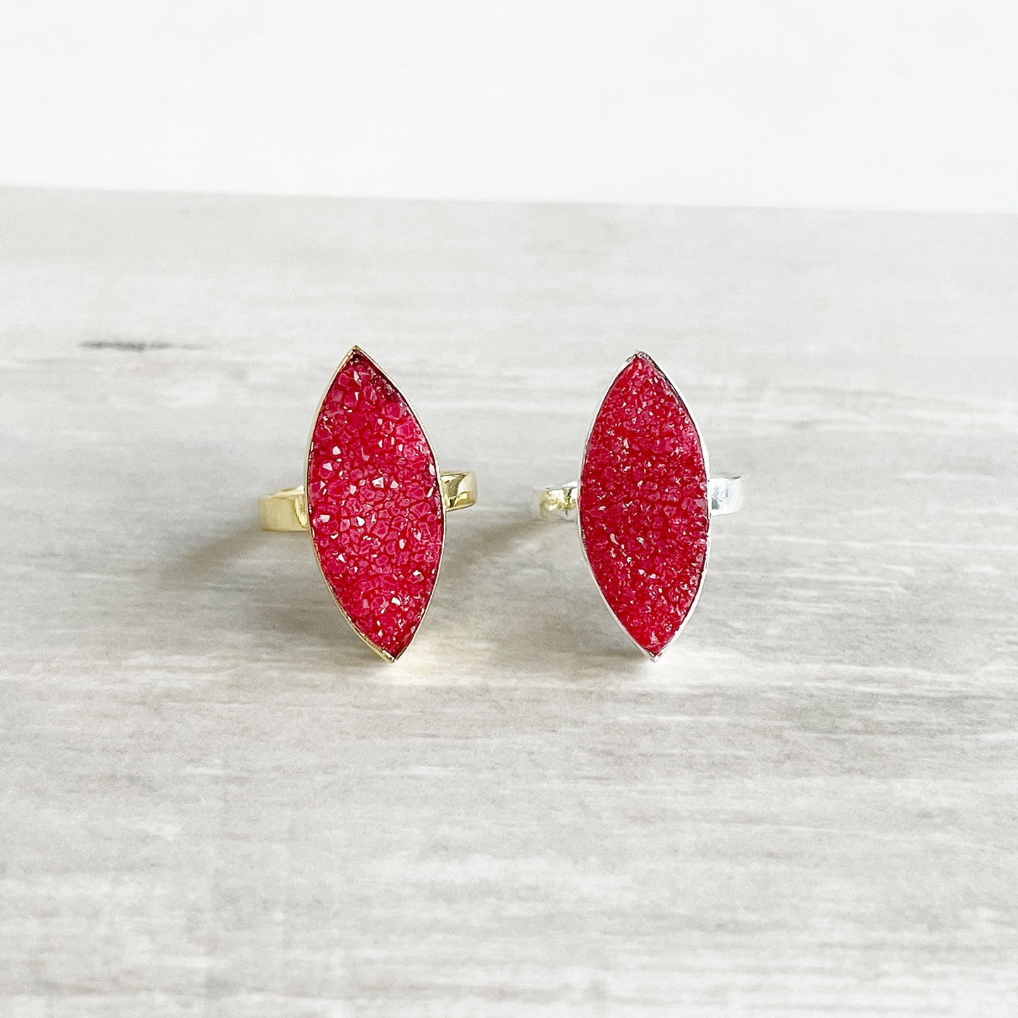 Red Marquise Druzy Statement Ring in Gold and Silver