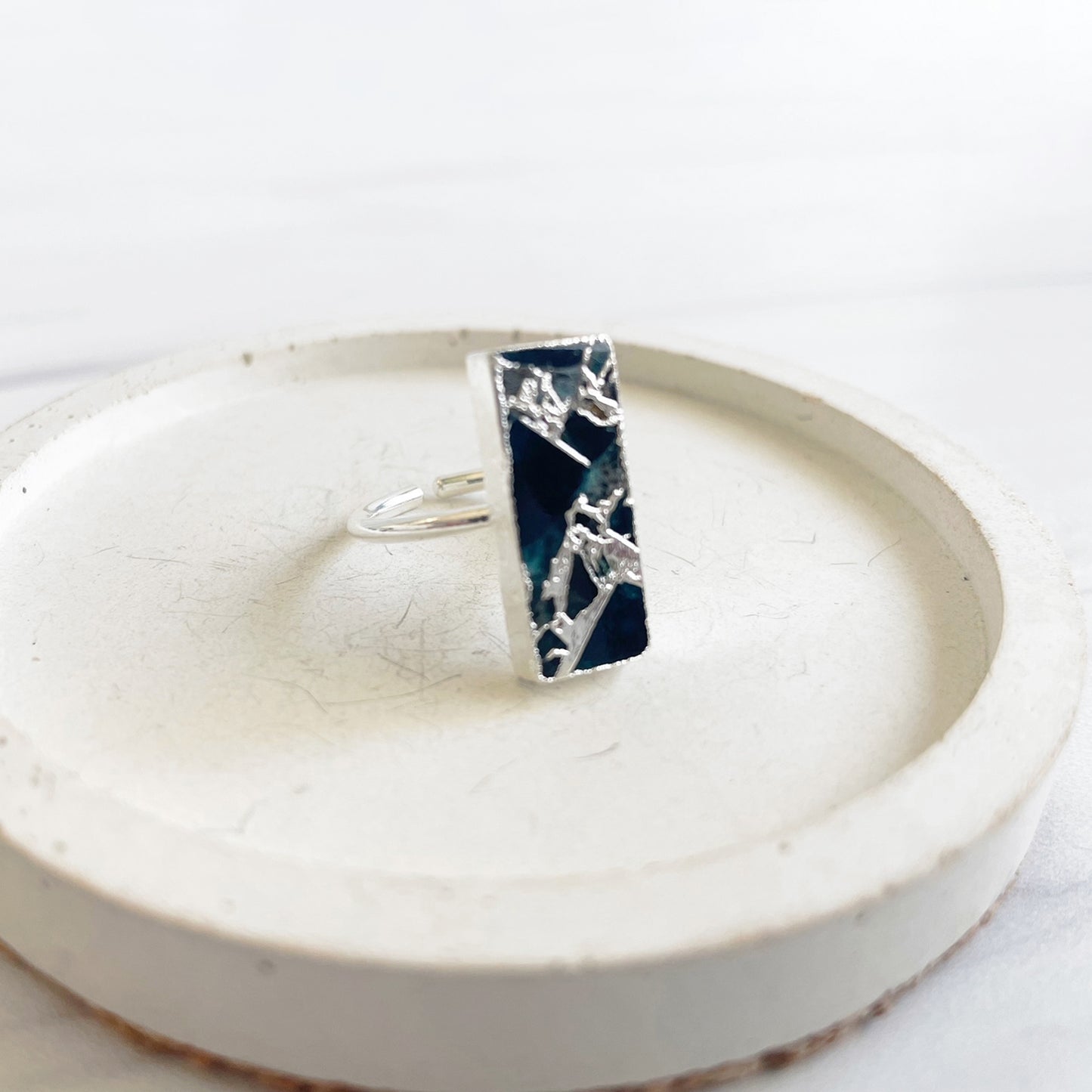 Teal Mojave Rectangle Bar Statement Ring in Gold and Silver