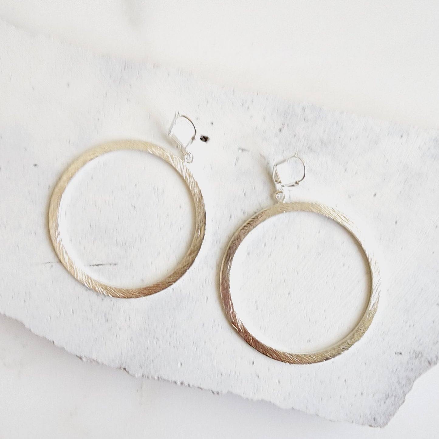 Large Statement Hoop Earrings in Brushed Silver