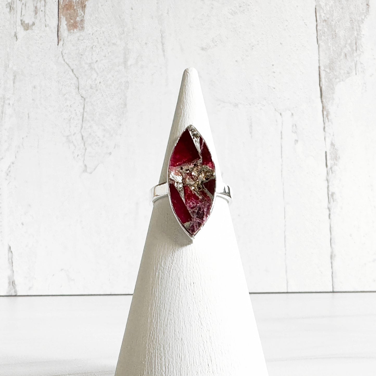 Red Mojave Marquis Statement Ring in Gold and Silver