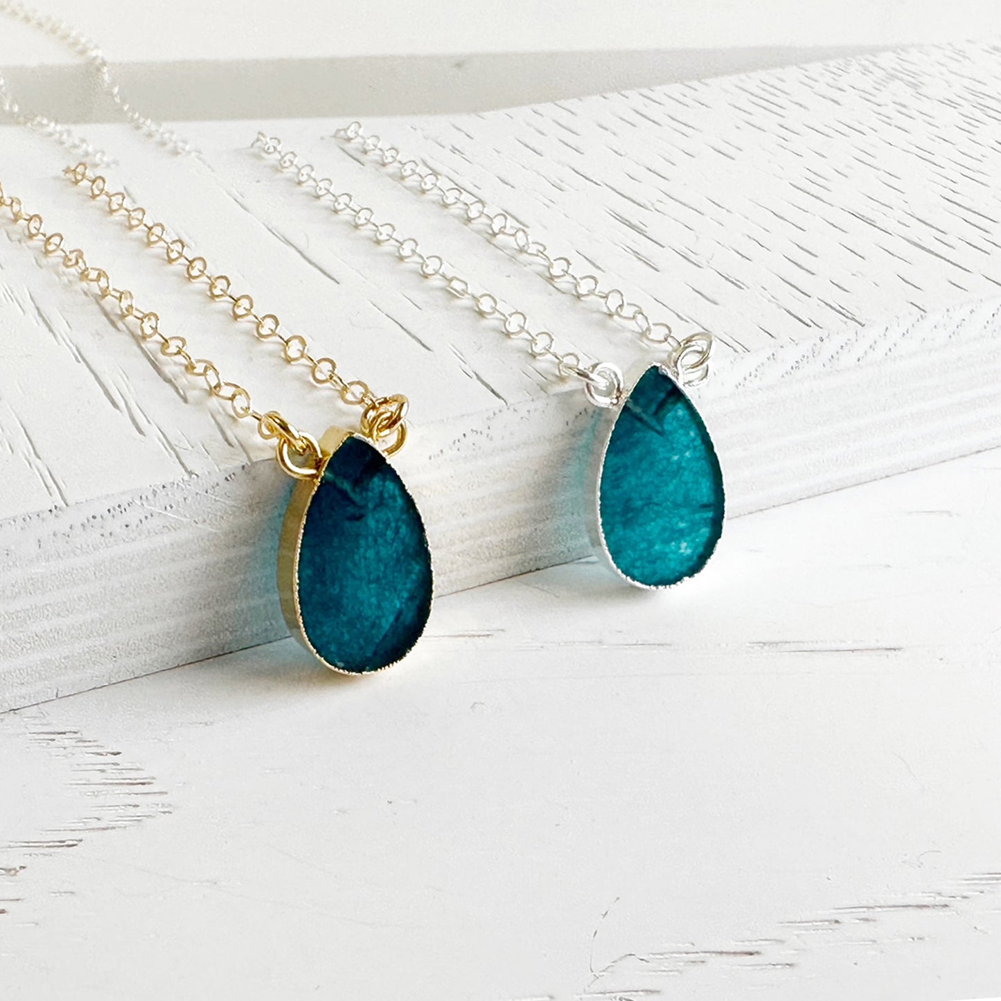 Apatite Teardrop Slice Necklace in 14k Gold Filled or Sterling Silver