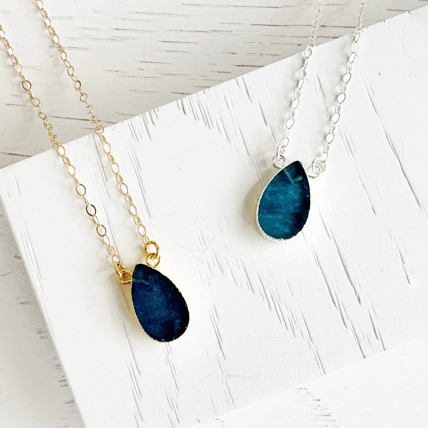 Apatite Teardrop Slice Necklace in 14k Gold Filled or Sterling Silver