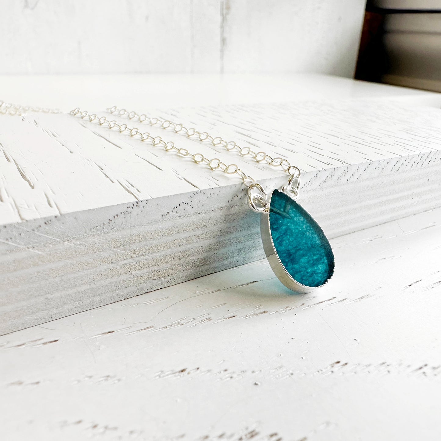 Apatite Teardrop Slice Necklace in 14k Gold Filled or Sterling Silver