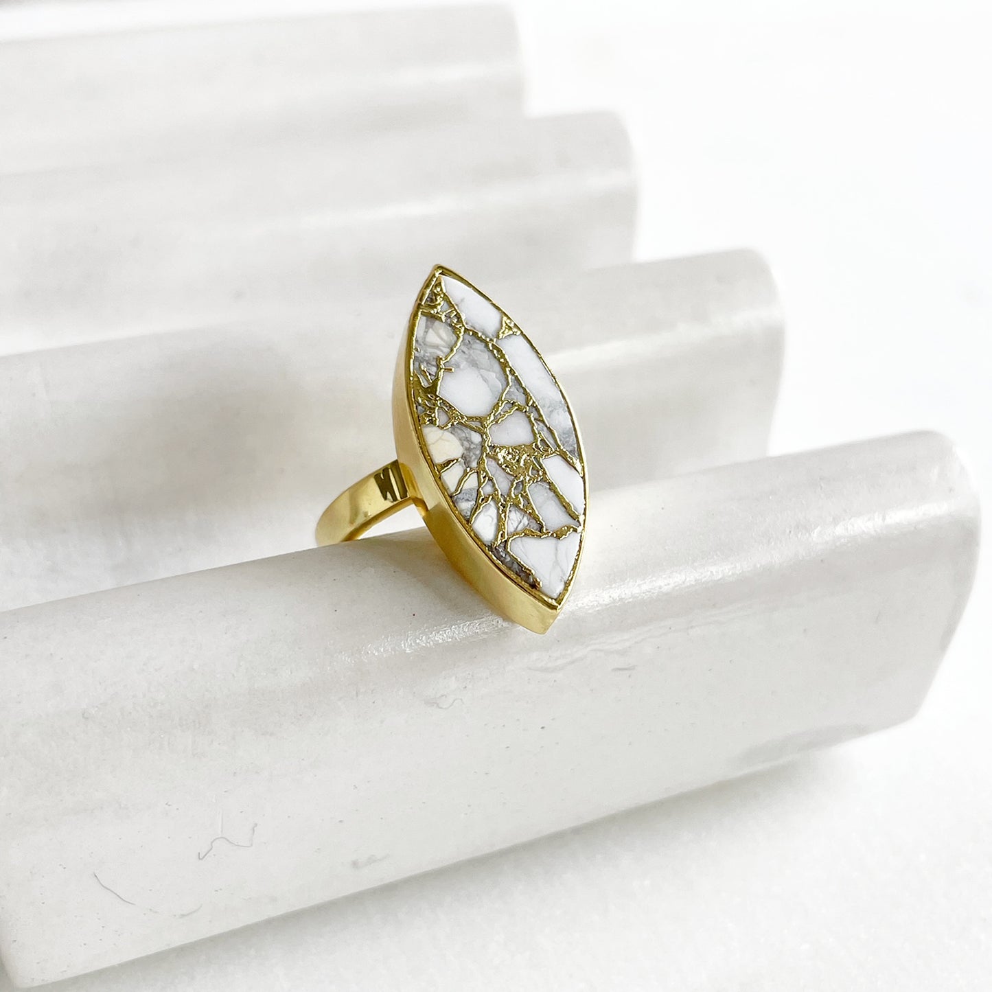 White Turquoise Marquise Statement Ring in Gold