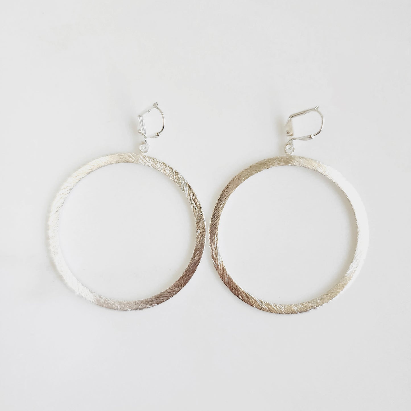 Large Statement Hoop Earrings in Brushed Silver