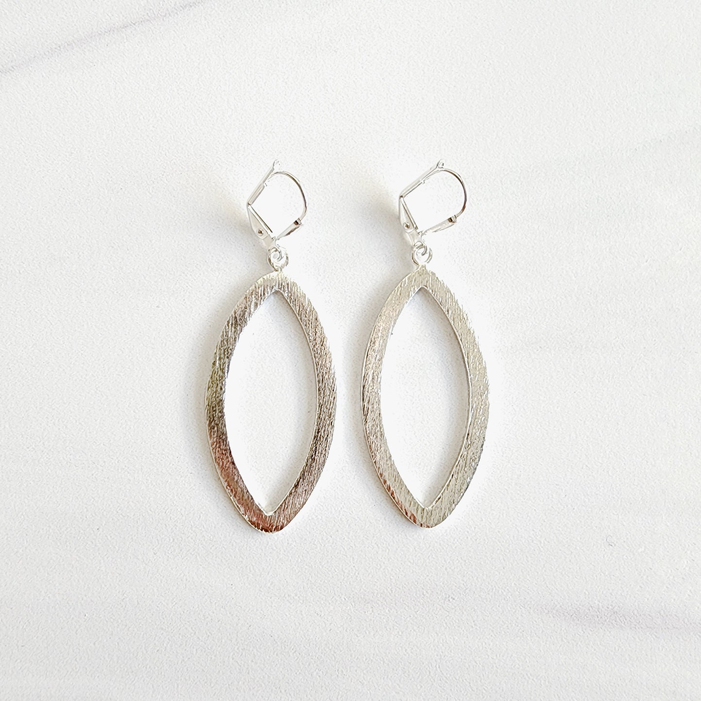 Simple Marquise Statement Earrings in Brushed Silver