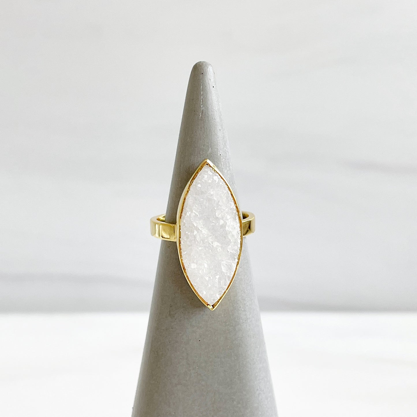 White Druzy Marquise Statement Ring in Gold