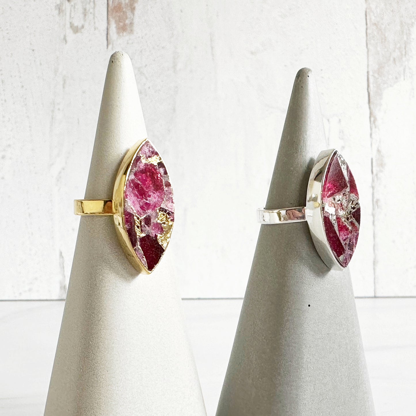 Red Mojave Marquis Statement Ring in Gold and Silver