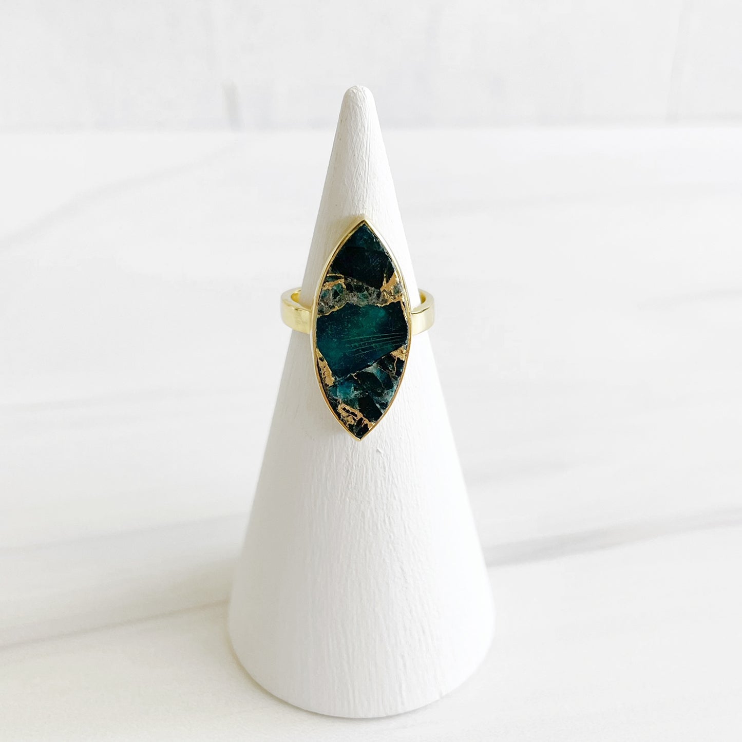 Teal Mojave Marquise Statement Ring in Gold and Silver