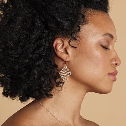 Patterned Diamond Earrings in Brushed Brass Gold