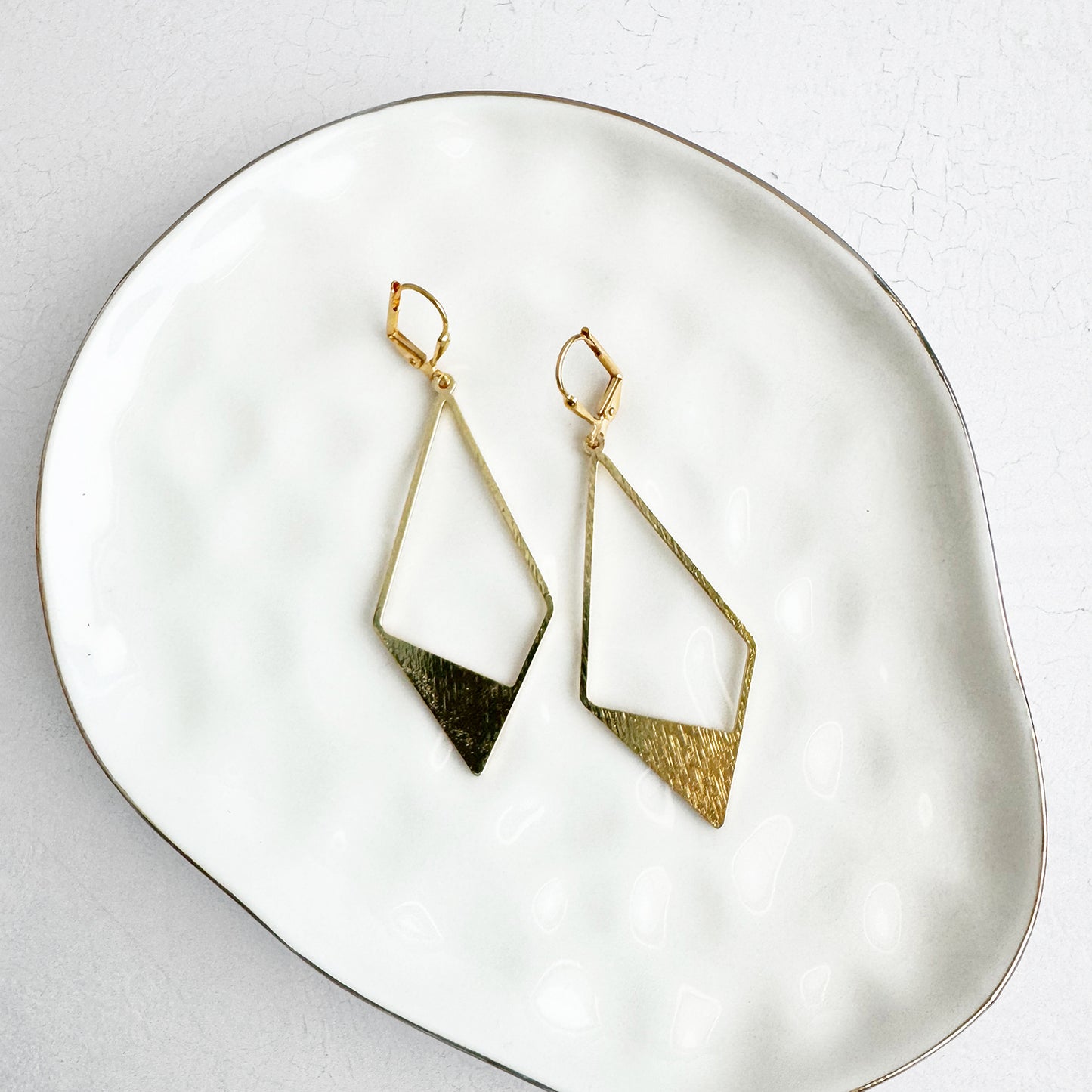 Long Diamond Dangle Earrings in Brushed Gold