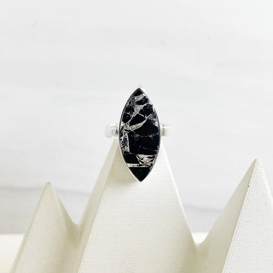 Black Mojave Marquise Statement Ring in Silver