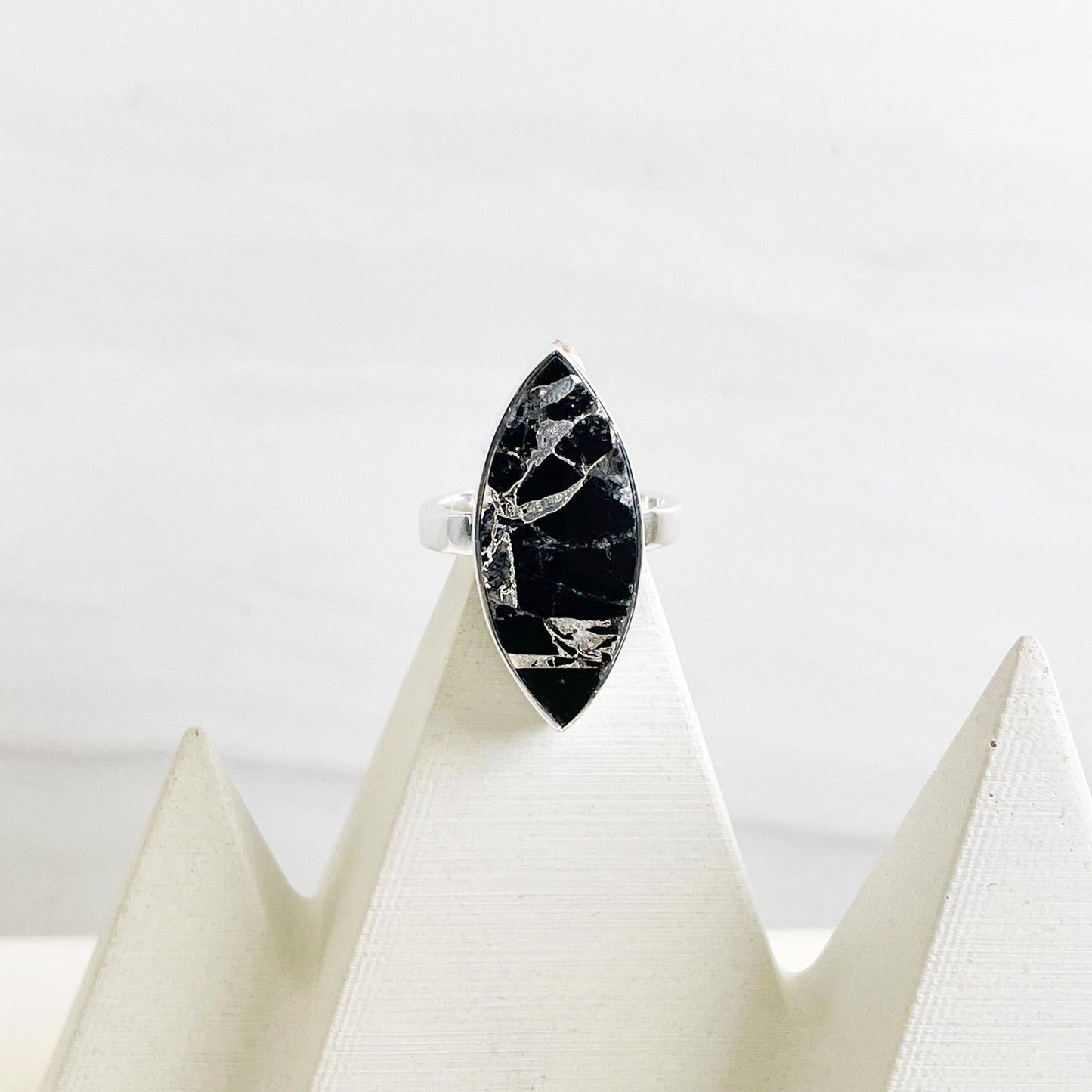 Black Mojave Marquise Statement Ring in Silver