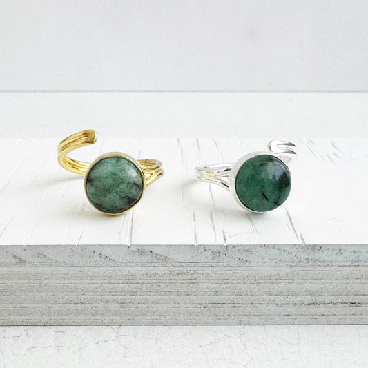 Emerald Wrap Ring in Gold and Silver