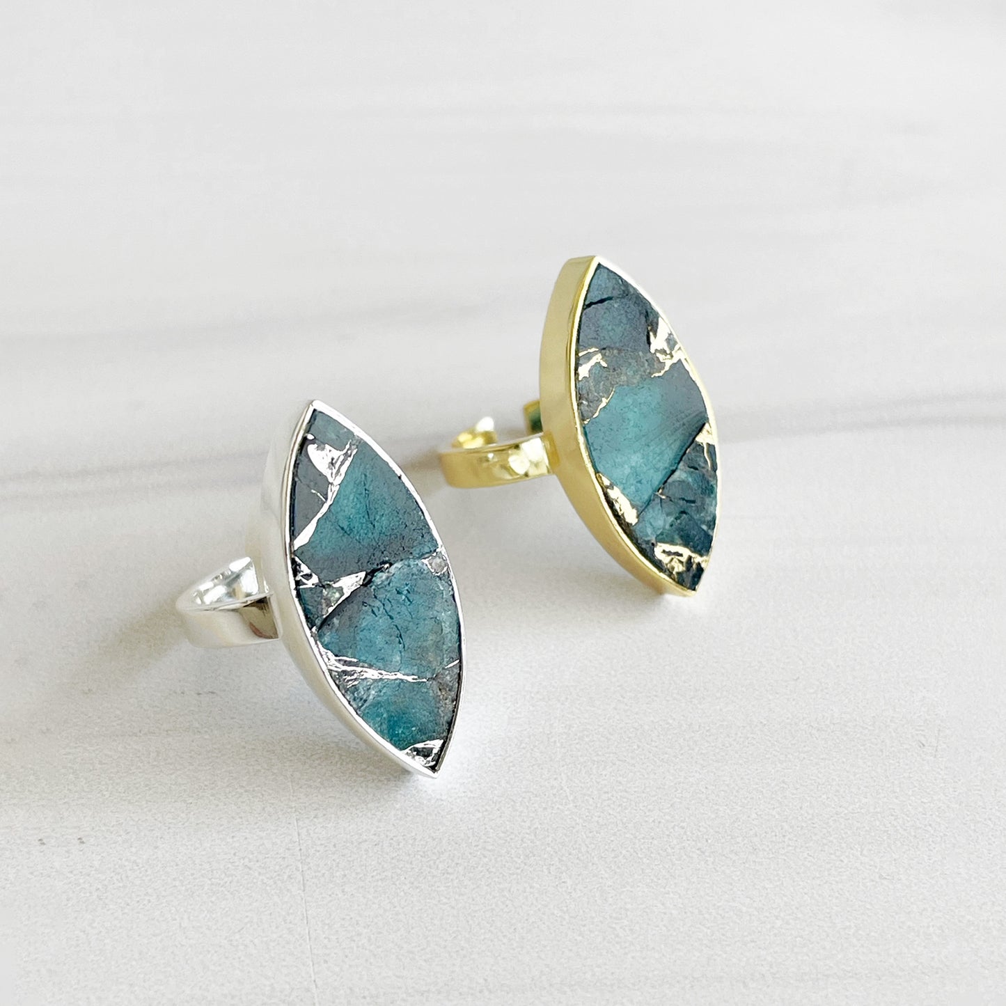 Teal Mojave Marquise Statement Ring in Gold and Silver