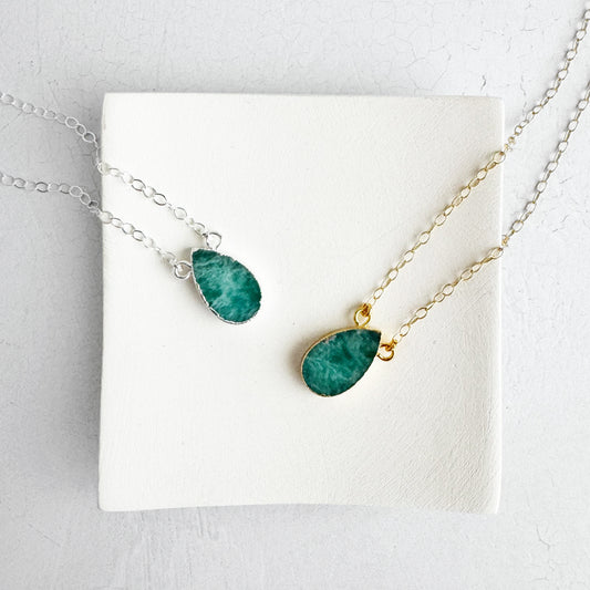 Amazonite Teardrop Necklace in 14k Gold Filled and Sterling Silver