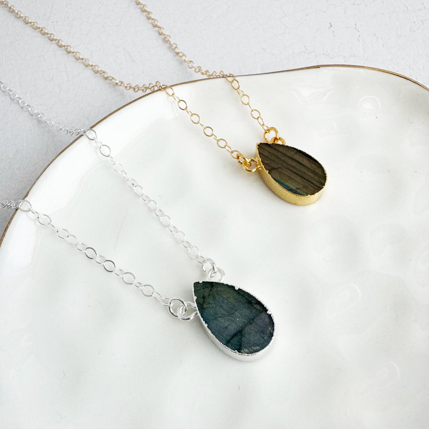 Simple Teardrop Necklace - Labradorite