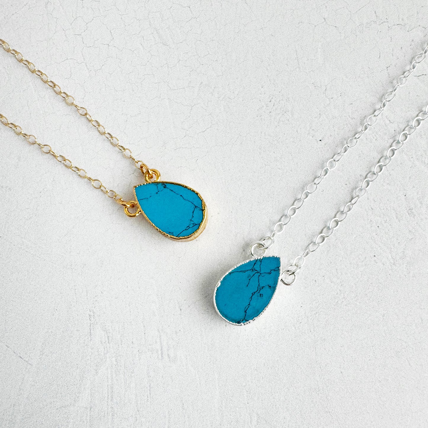 Turquoise Howlite Teardrop Necklace in 14k Gold Filled and Sterling Silver