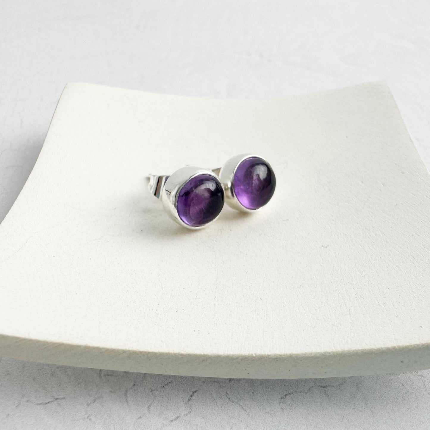 Amethyst Circle Stud Earrings in Gold and Silver