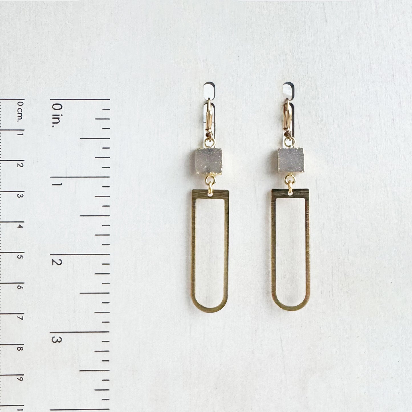 Raw Brass Horseshoe and Natural Druzy Dangle Earrings