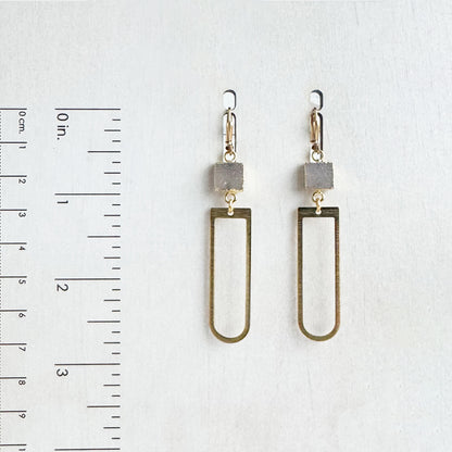 Raw Brass Horseshoe and Natural Druzy Dangle Earrings
