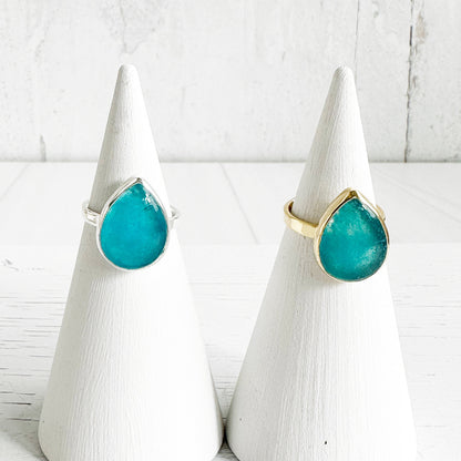 Light Apatite Teardrop Statement Ring in Gold and Silver