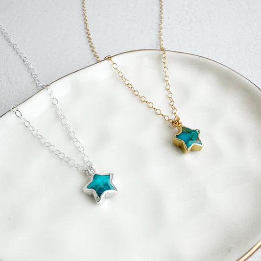 Turquoise Star Necklace in 14k Gold Filled and Sterling Silver