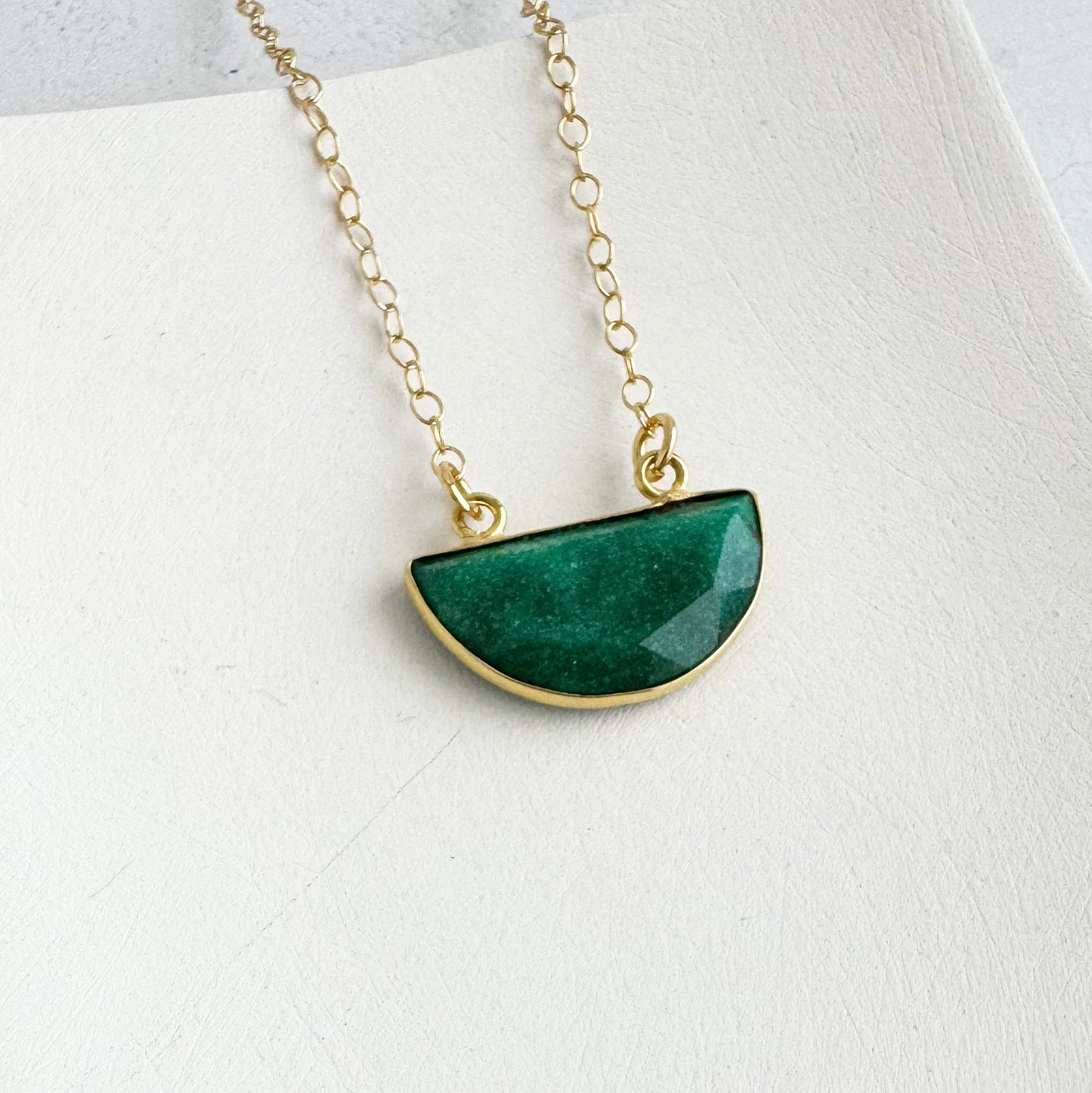 Small Half Moon Crescent Necklace - Raw Emerald