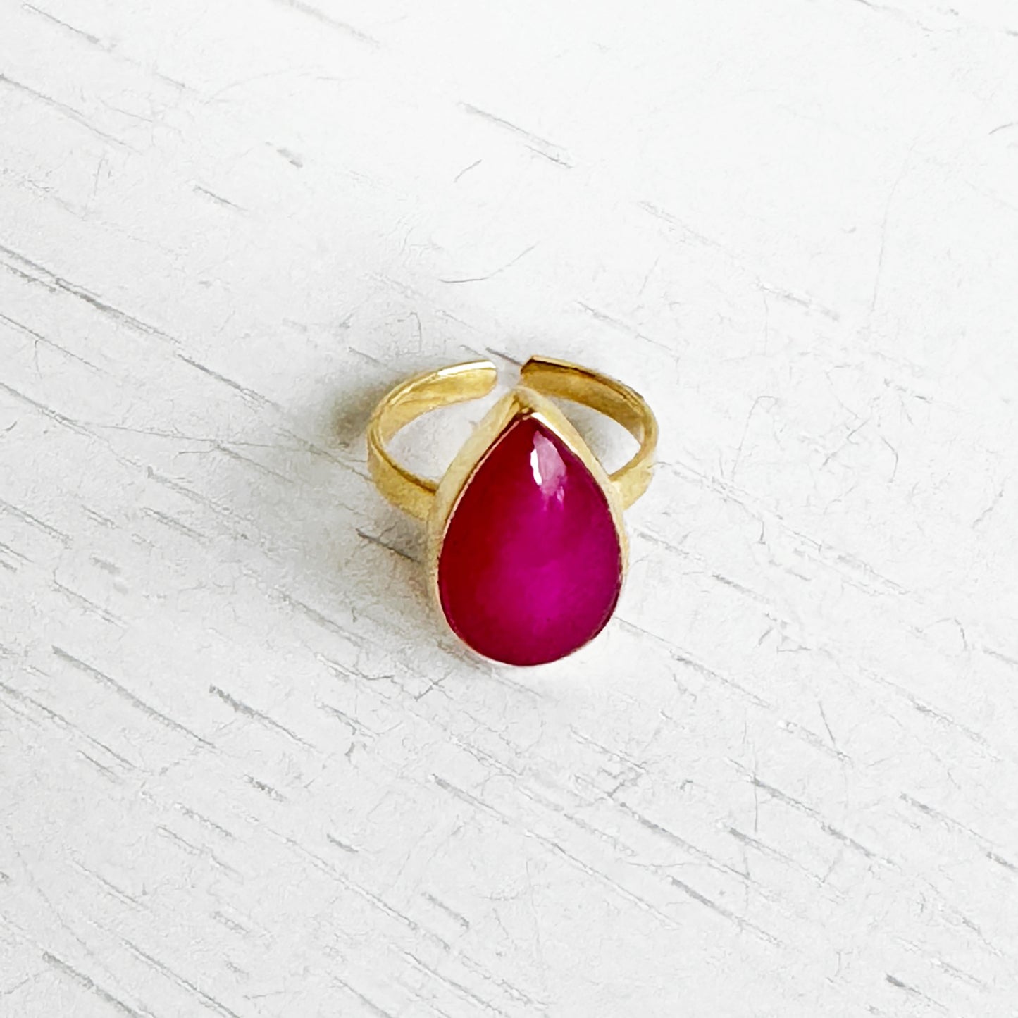 Fuchsia Chalcedony Teardrop Statement Ring in Gold and Silver